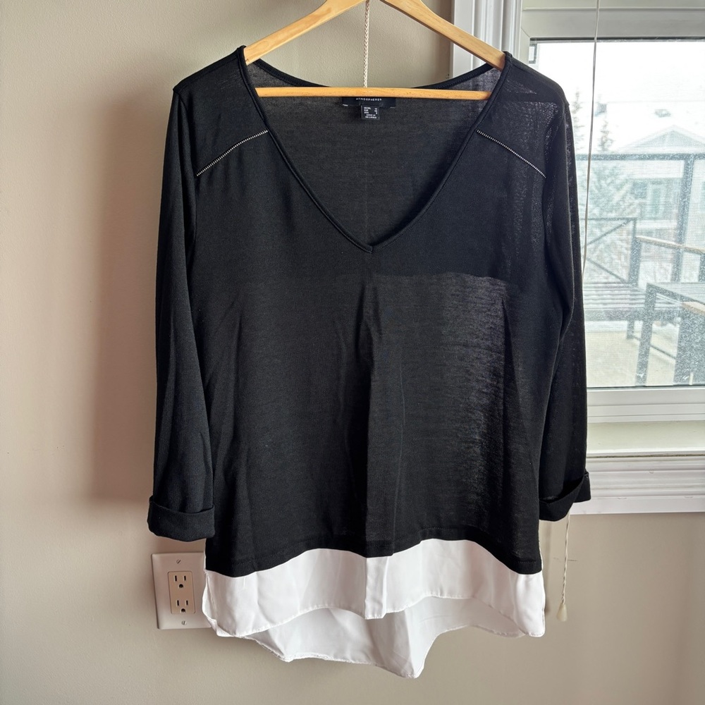 Black & White Layered V-Neck Womens Top